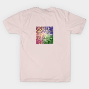 Floral background on a colorful substrate in the colors of red, purple, violet. T-Shirt